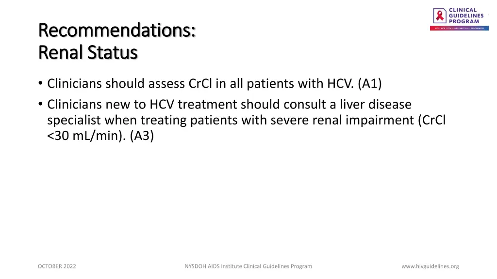 recommendations recommendations renal status