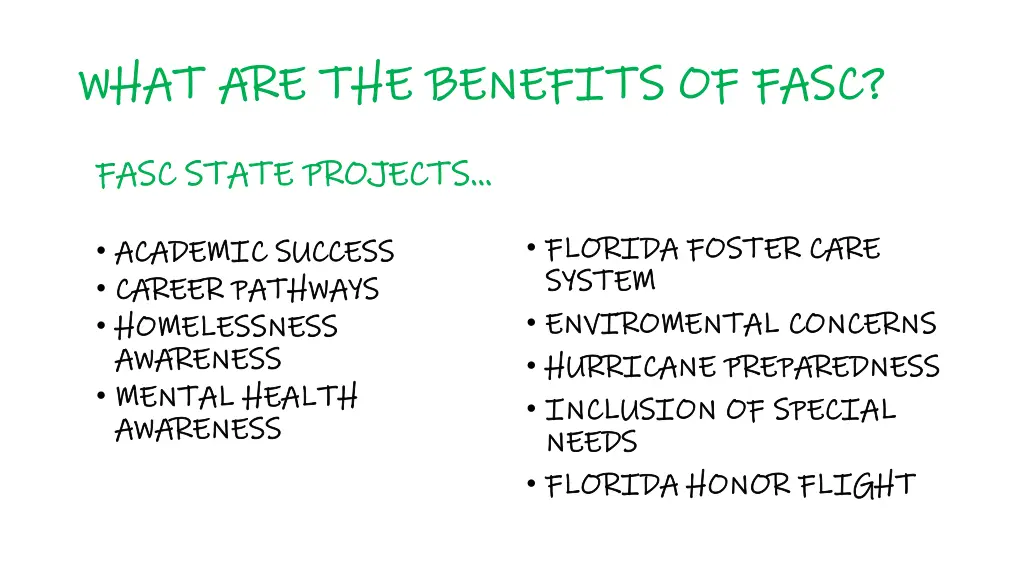 what are the benefits of fasc what 2