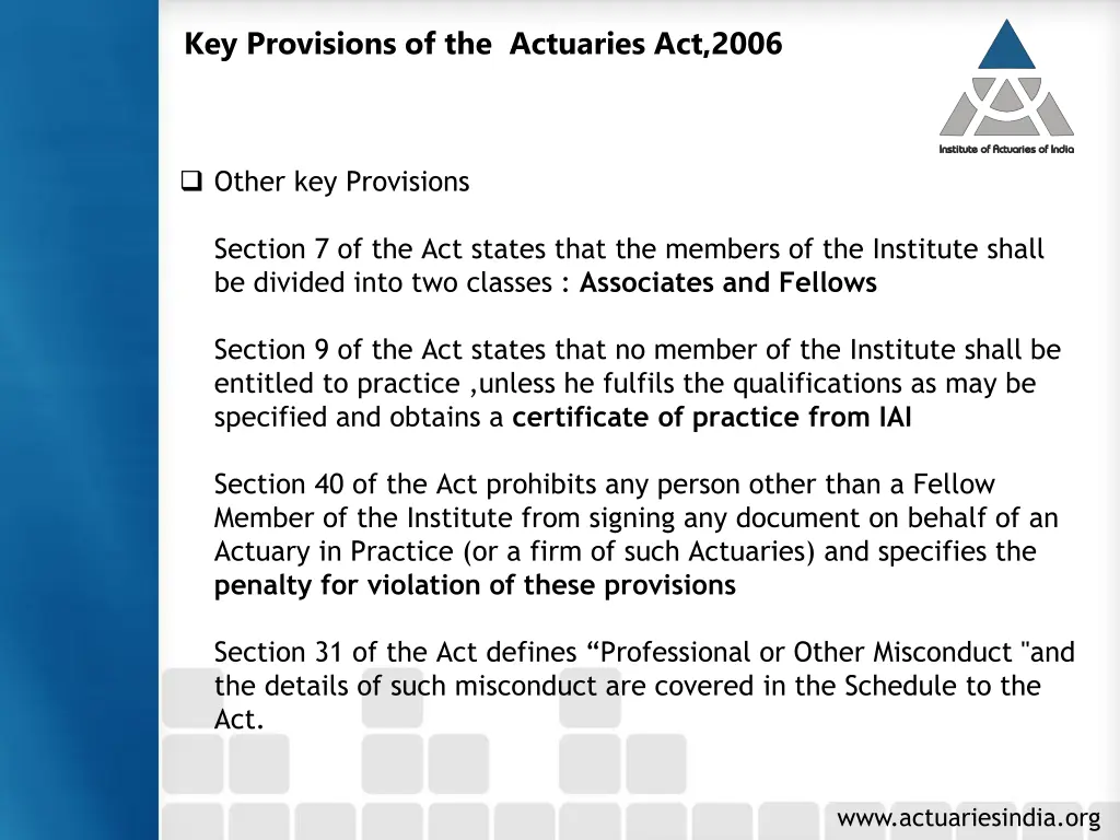 key provisions of the actuaries act 2006 1