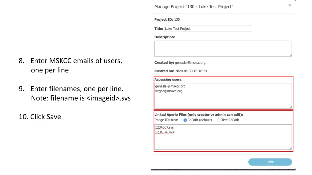 8 enter mskcc emails of users one per line