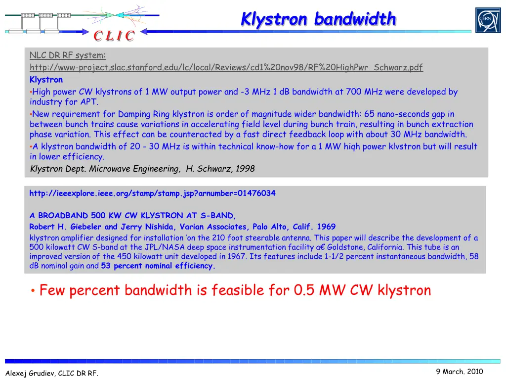 klystron bandwidth