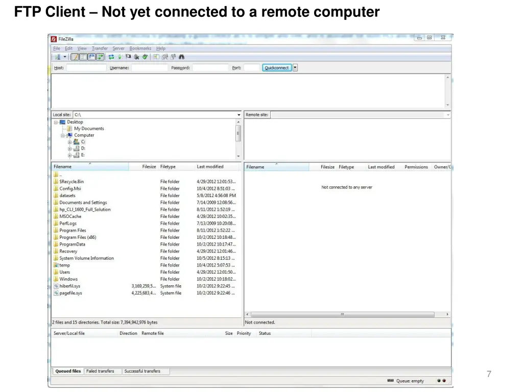 ftp client not yet connected to a remote computer