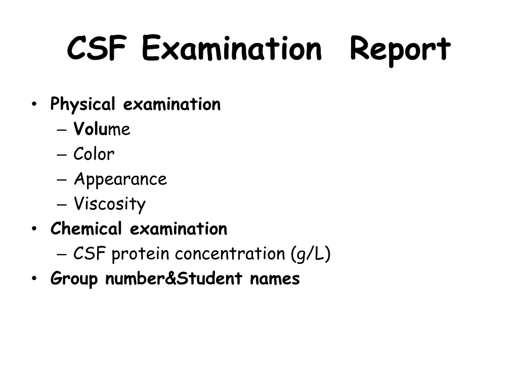 csf examination report