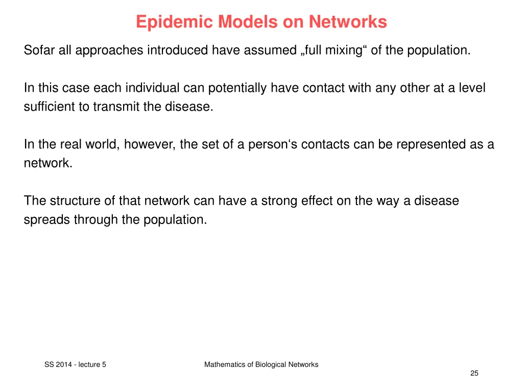 epidemic models on networks
