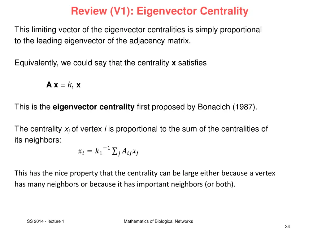 review v1 eigenvector centrality