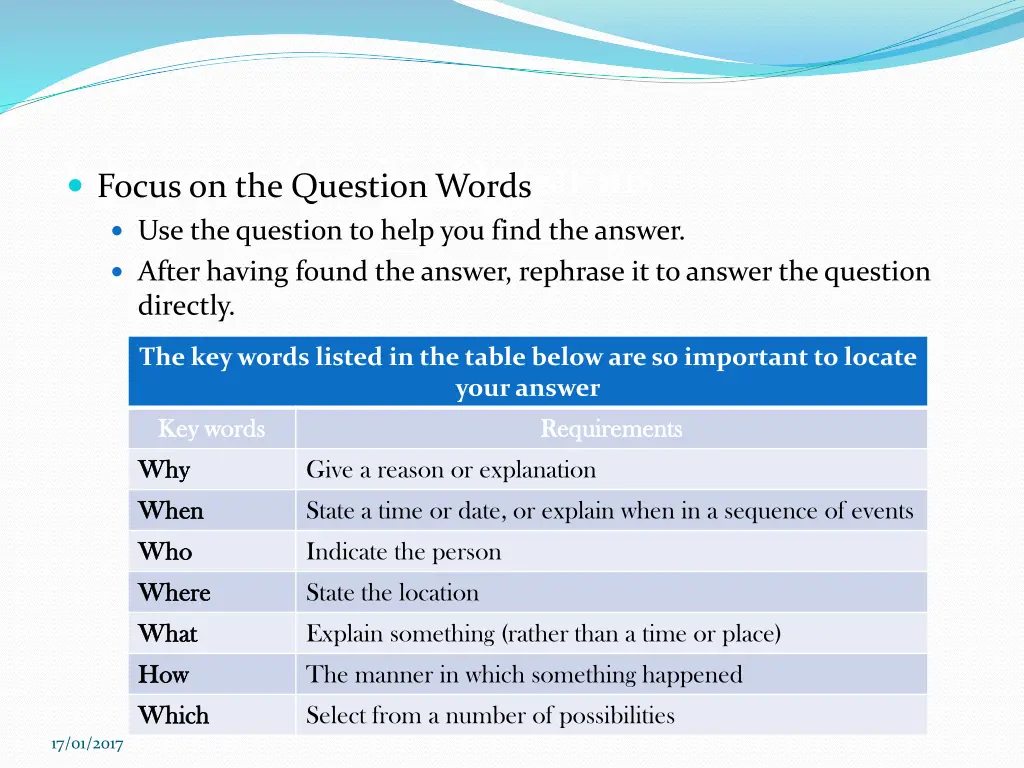 answering specific questions focus