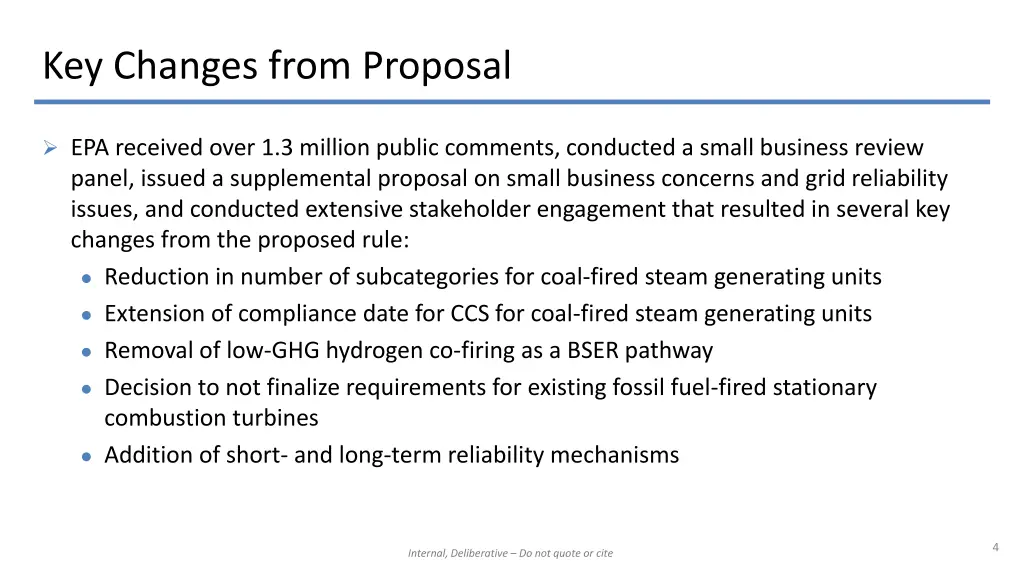 key changes from proposal