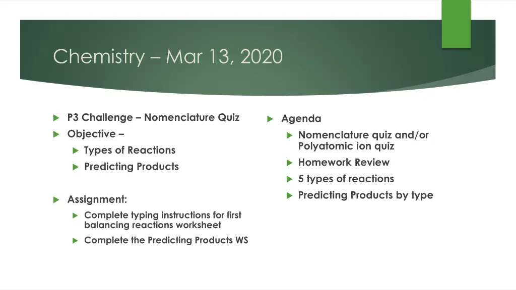 chemistry mar 13 2020