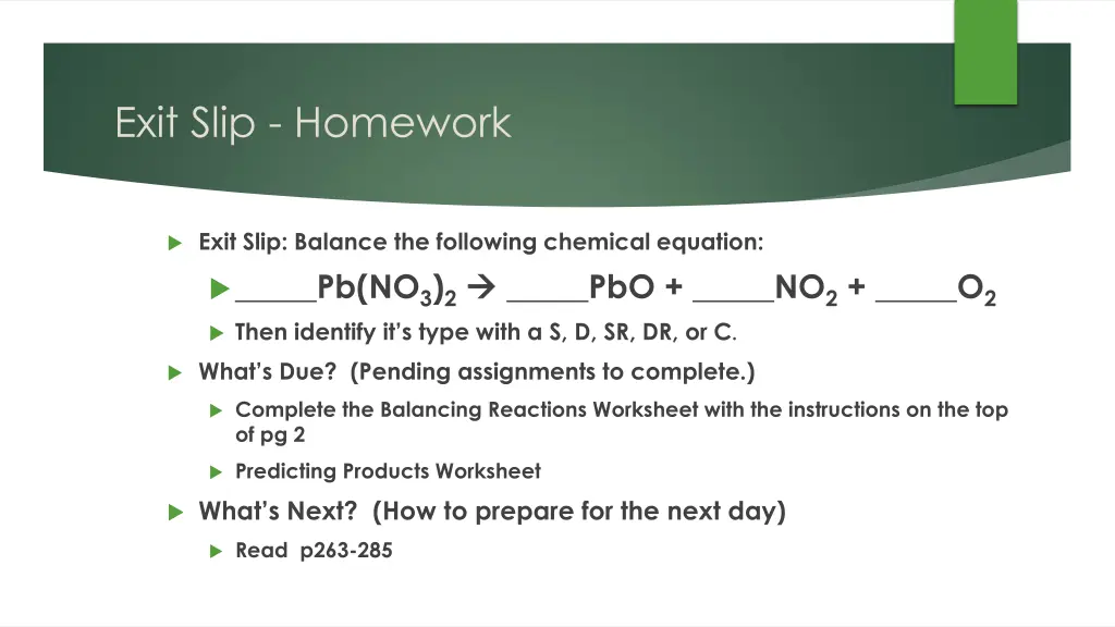 exit slip homework