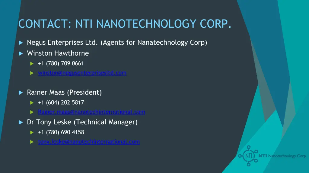 contact nti nanotechnology corp