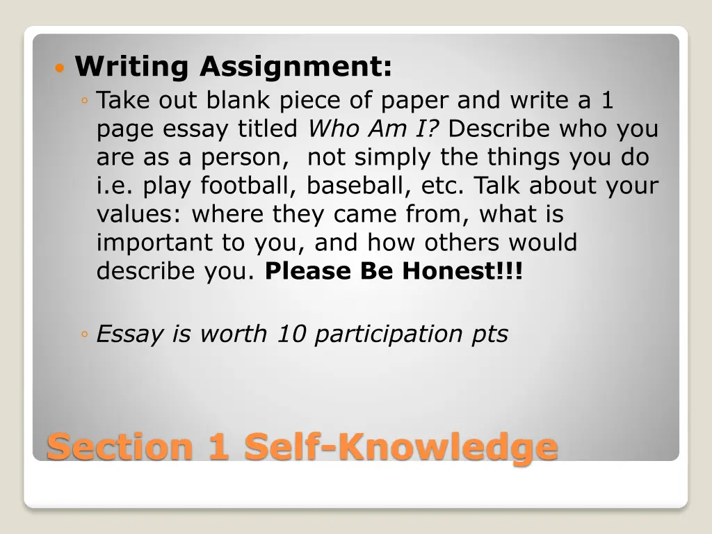 writing assignment take out blank piece of paper
