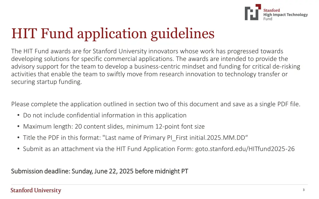 hit fund application guidelines