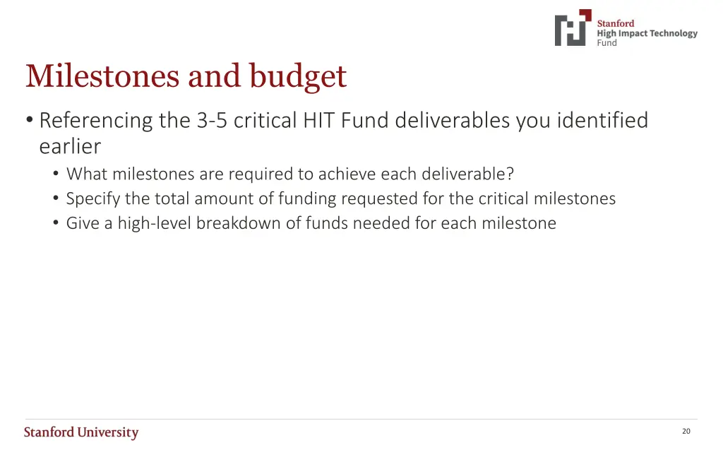 milestones and budget referencing