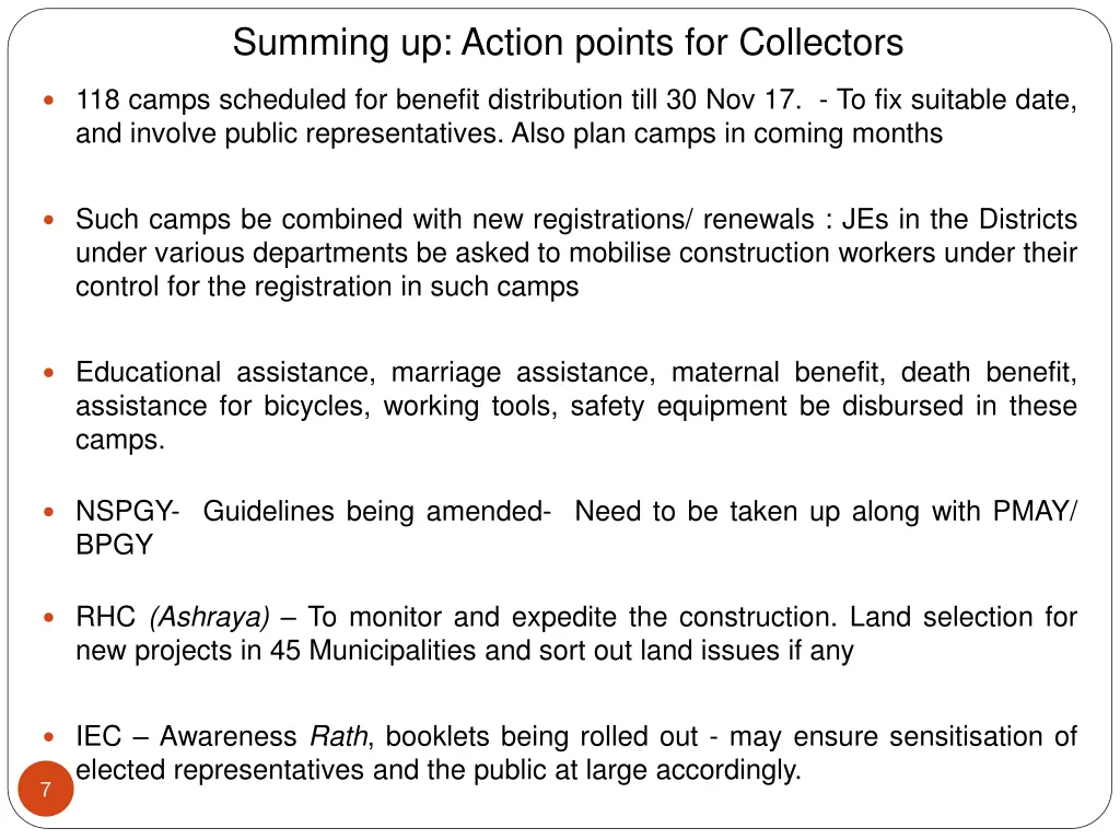 summing up action points for collectors