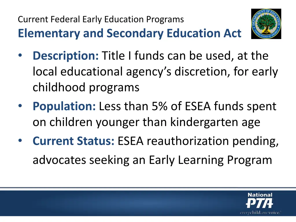 current federal early education programs 1