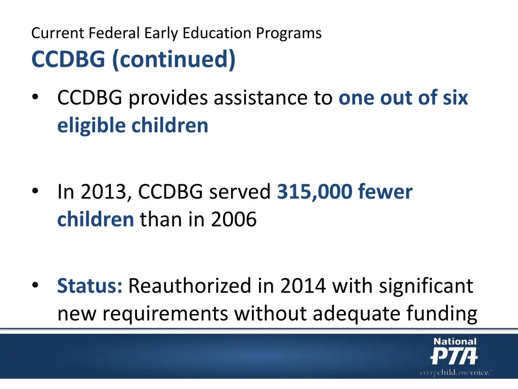 current federal early education programs ccdbg
