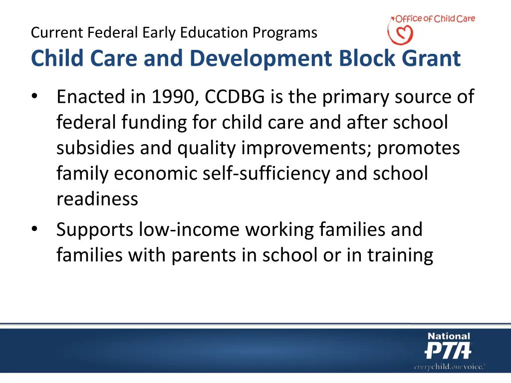 current federal early education programs child