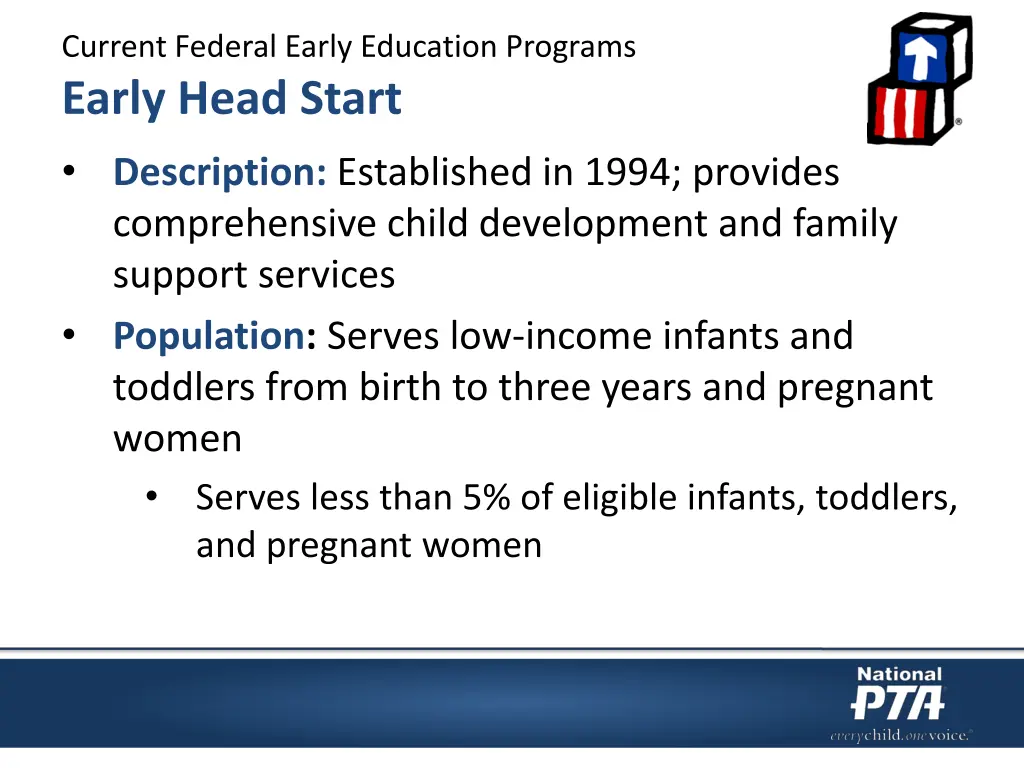 current federal early education programs early