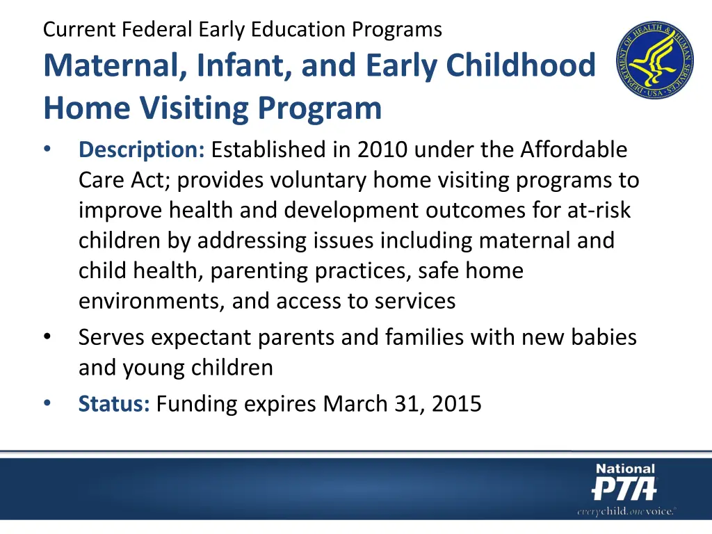 current federal early education programs maternal