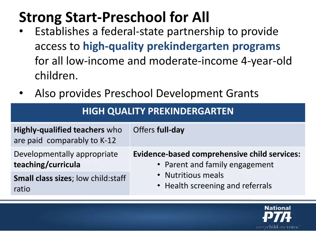 strong start preschool for all establishes