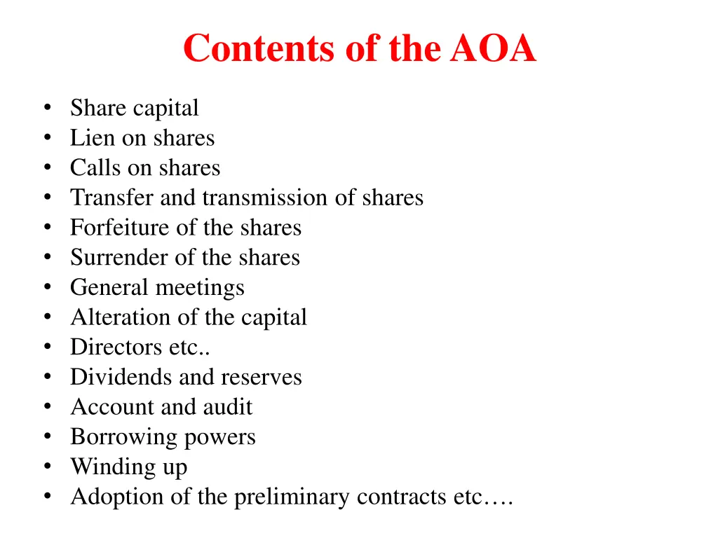 contents of the aoa