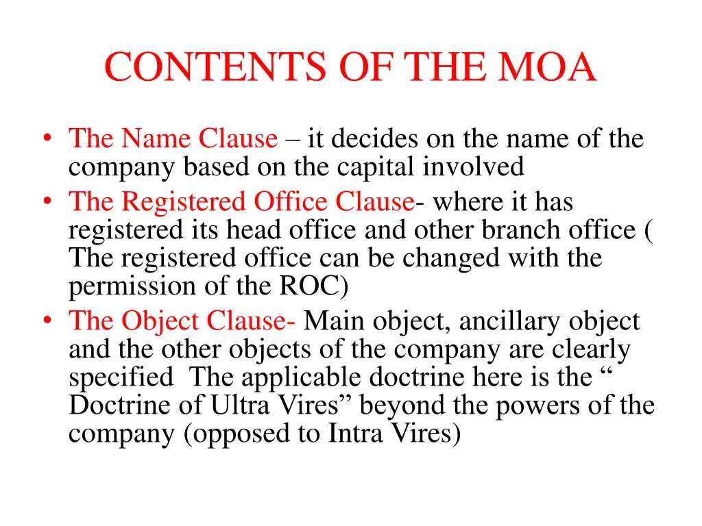 contents of the moa