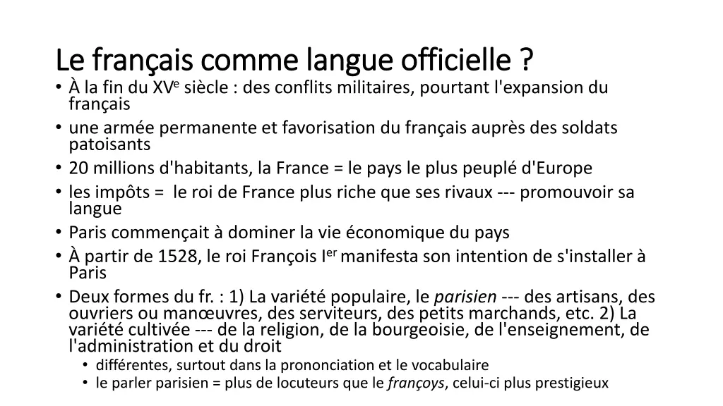 le fran ais comme langue officielle le fran