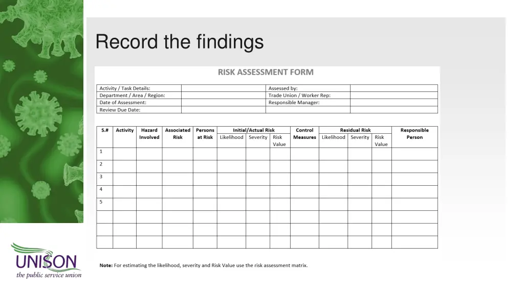 record the findings
