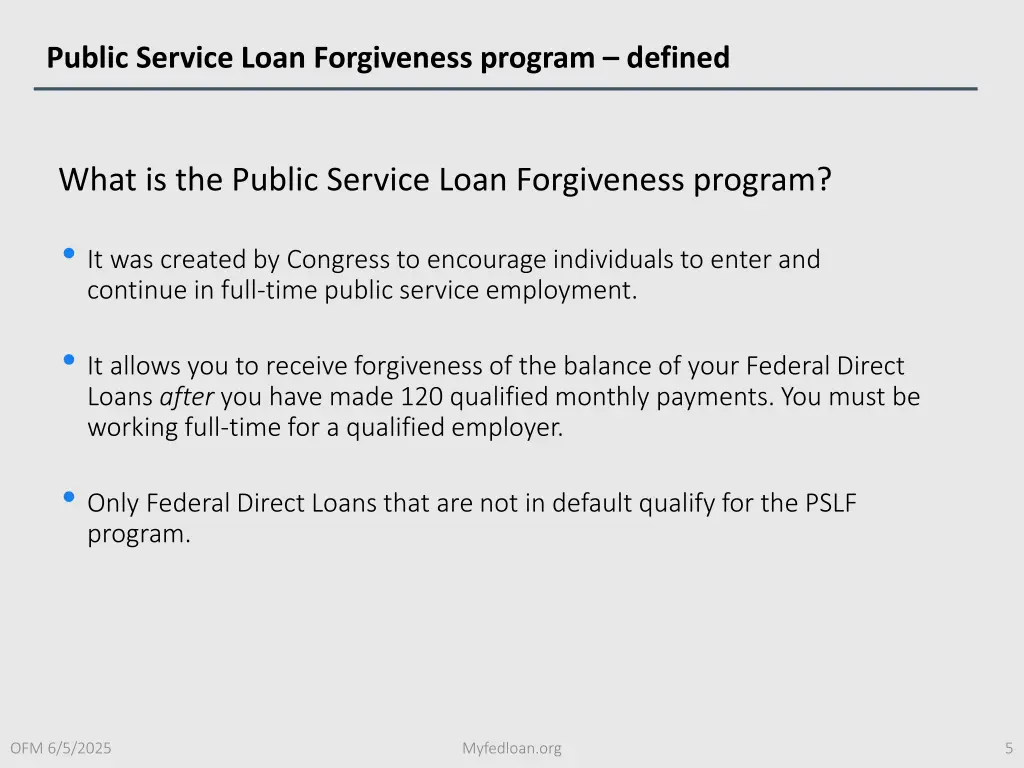 public service loan forgiveness program defined