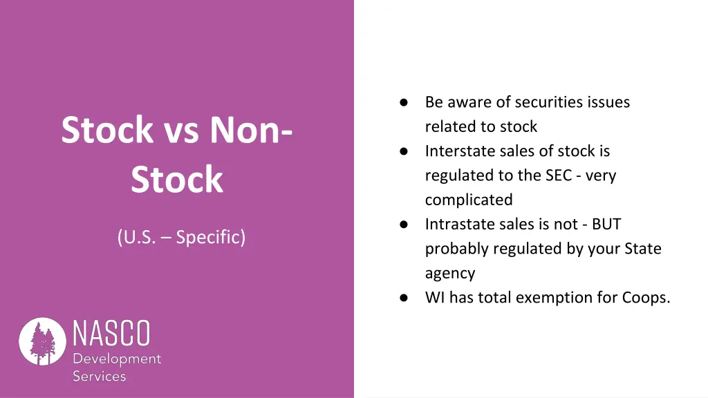 be aware of securities issues related to stock