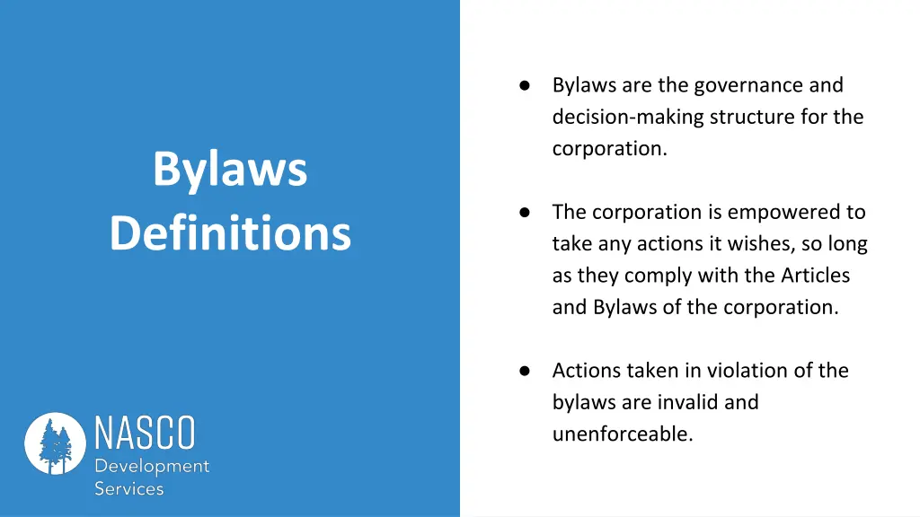 bylaws are the governance and decision making