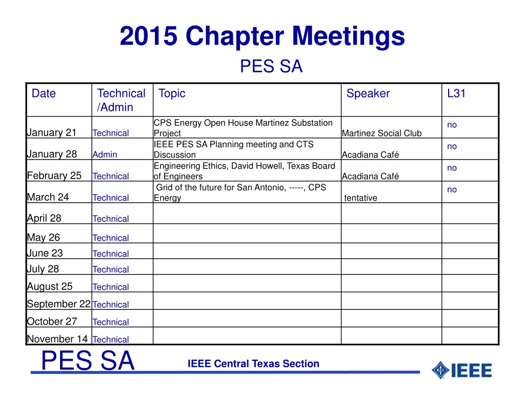 2015 chapter meetings pes sa