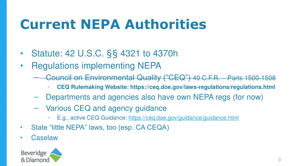 current nepa authorities