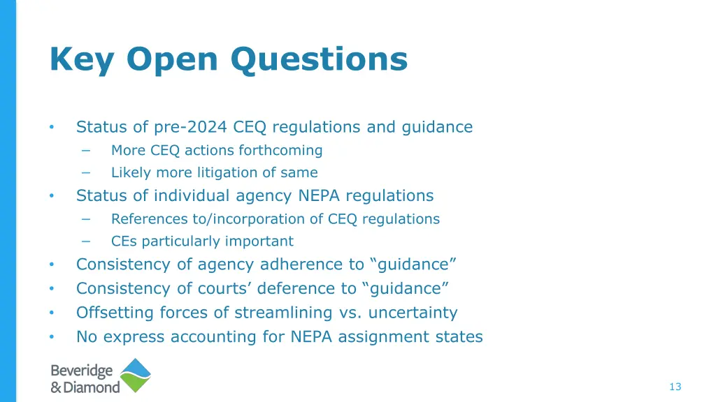 key open questions