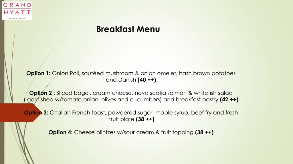 breakfast menu