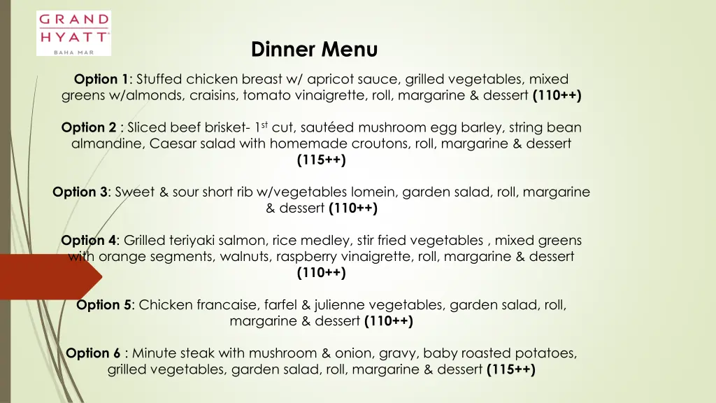 dinner menu