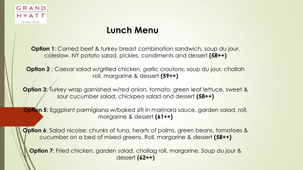 lunch menu