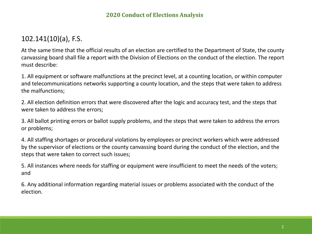 2020 conduct of elections analysis