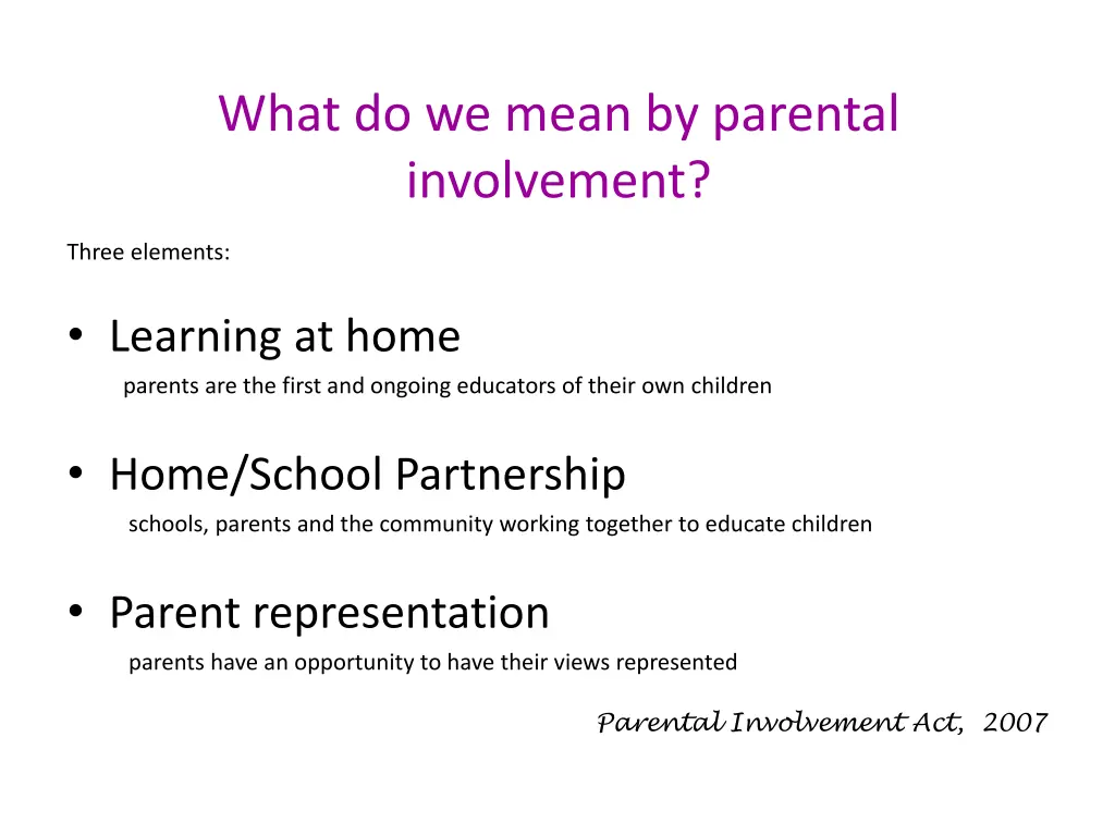 what do we mean by parental involvement