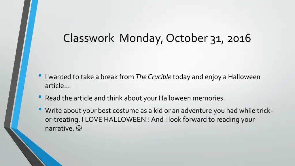 classwork monday october 31 2016