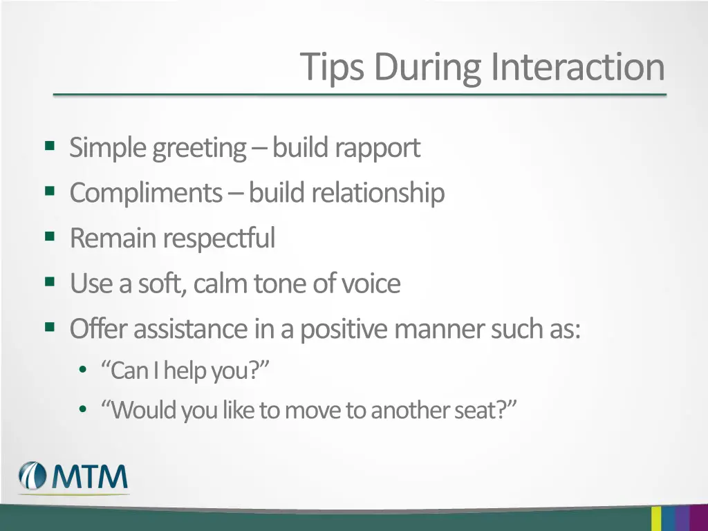 tips during interaction