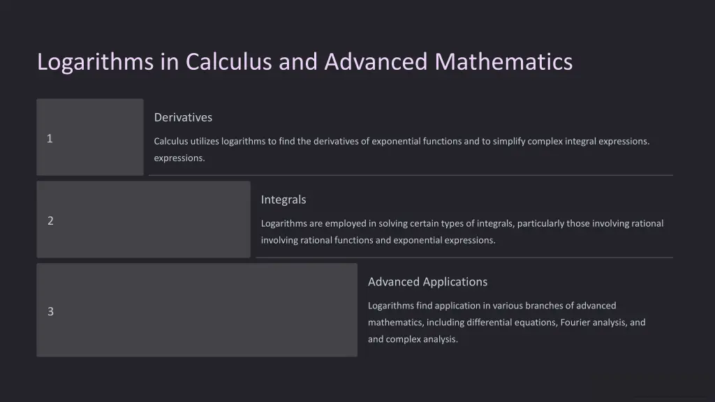 logarithms in calculus and advanced mathematics