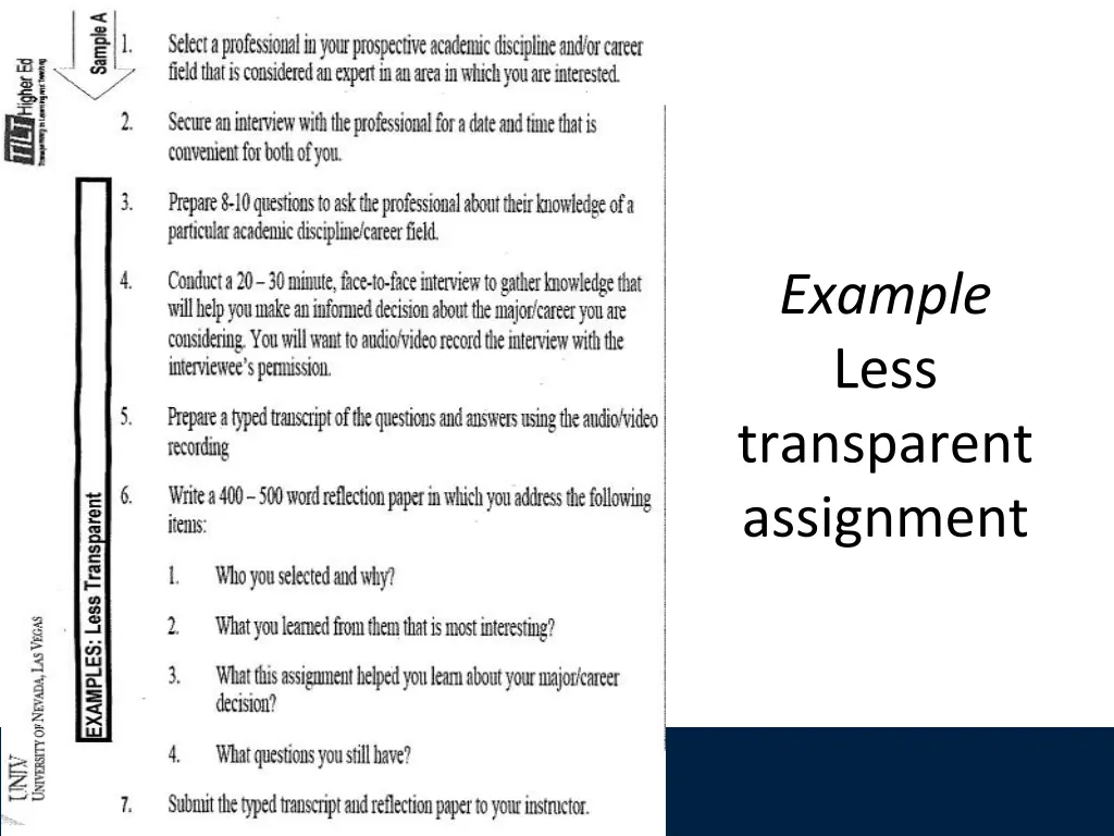 example less transparent assignment