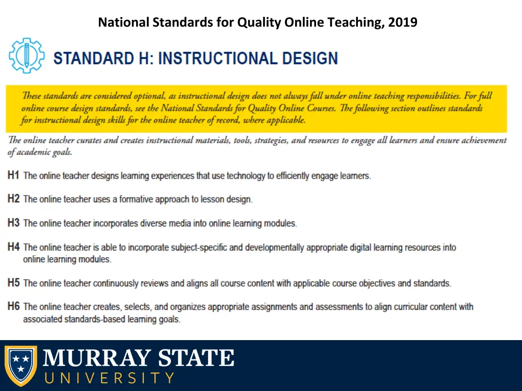 national standards for quality online teaching