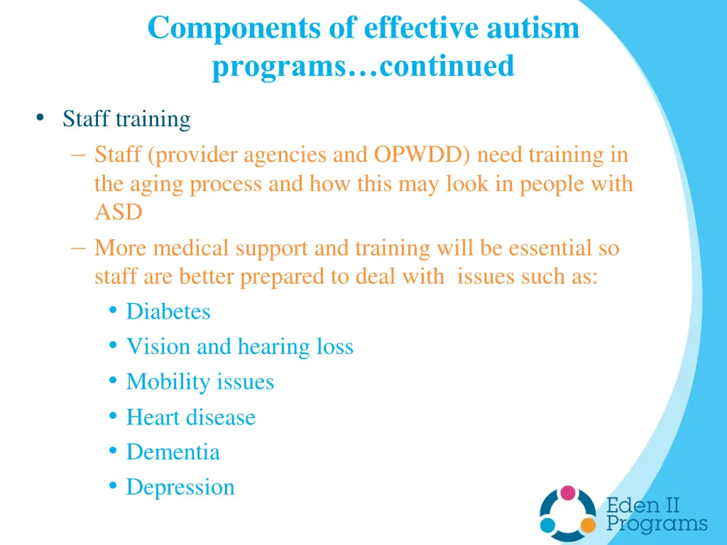 components of effective autism programs continued