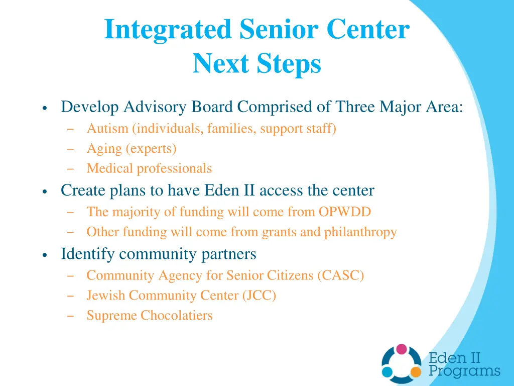 integrated senior center next steps