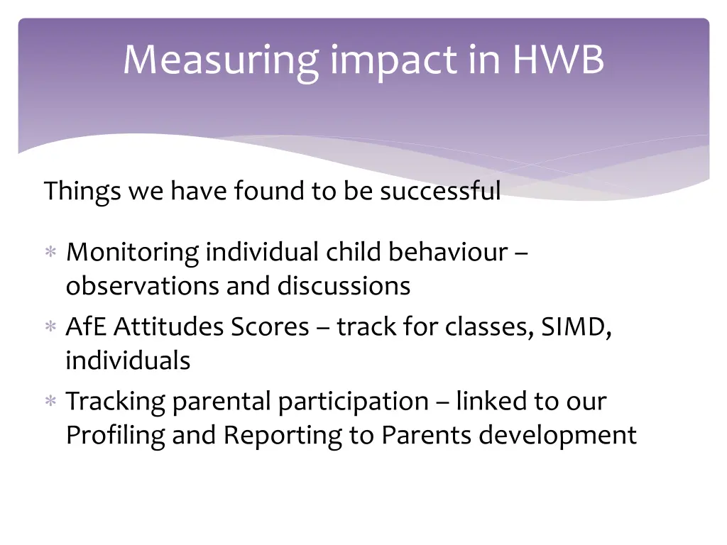 measuring impact in hwb