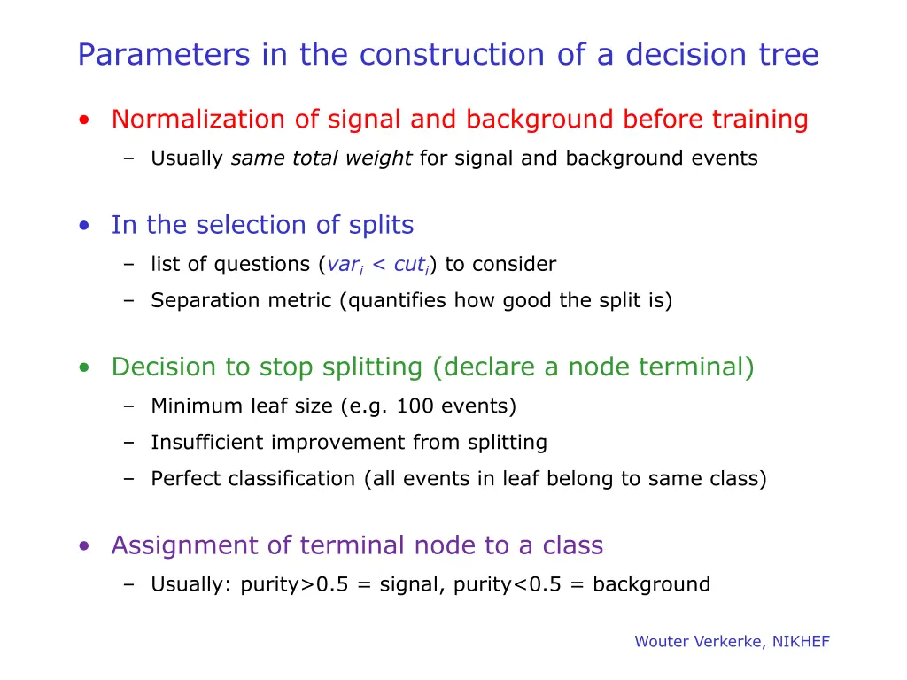 parameters in the construction of a decision tree