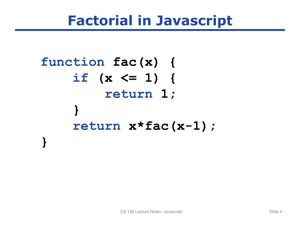 factorial in javascript