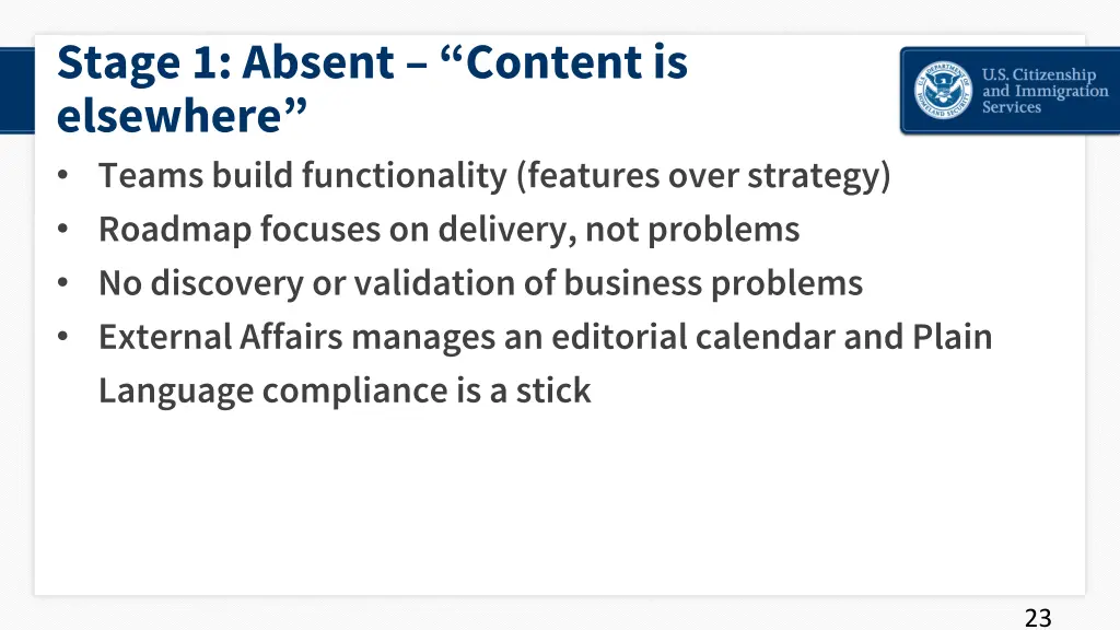 stage 1 absent content is elsewhere teams build